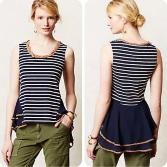 Anthropologie Postmark Striped Peplum Tank High-low design size large - Picture 1 of 5
